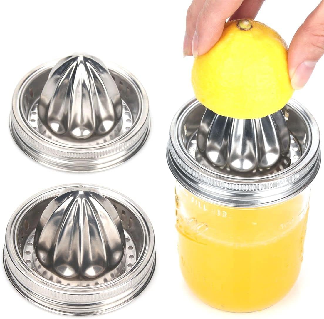 3Pcs Manual Juicer, Mason Jar Stainless Steel Juicer Lid, Citrus Reamer for Wide