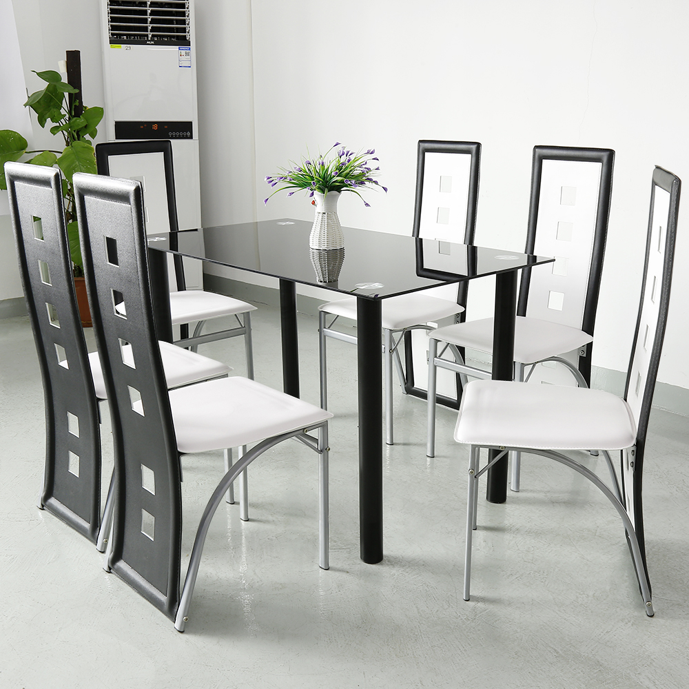 6 x Chaise de salle à manger BLANC NOIR Cuir artificiel Lot de 6 Chaises Ensemble de chaises