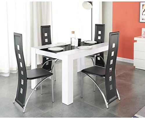 JEOBEST® 4 x Chaise de Design Siège de Bureau Salle à Manger Salon Style Rembourrée, Noir