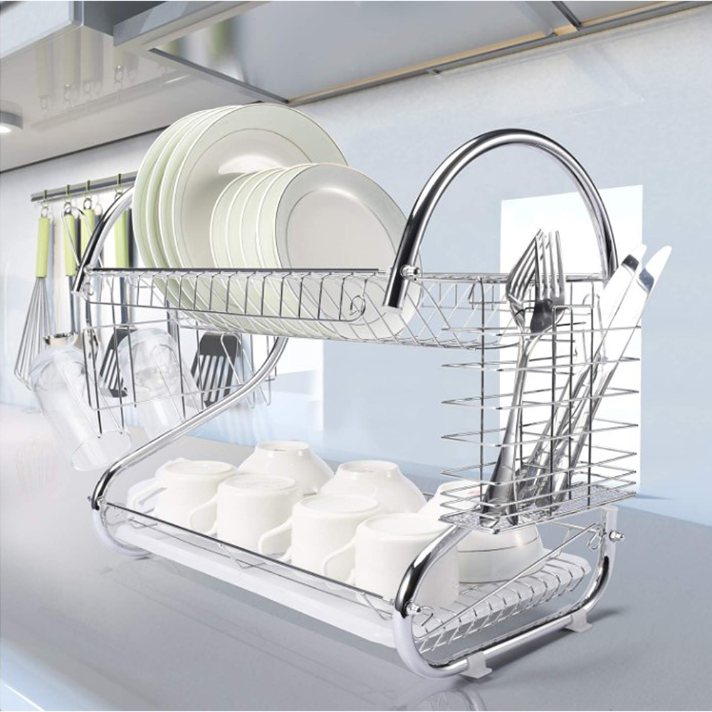 Égouttoir à Vaisselle Inox Chromé EQUINOX - 48x32x8 Cm, Pour Jusqu'à 20 Assiettes - 4