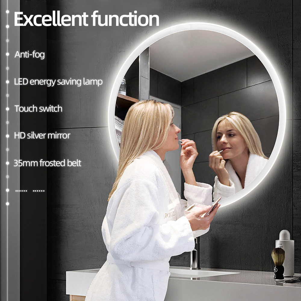 RUII - 60cm ∅ Miroir Mural Rond Lumineux Salle De Bain LED Éclairage Avec Fonction Anti Buée Blanc Froid 6500K